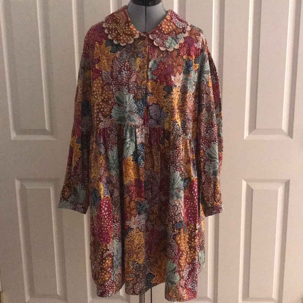 New Kika Vargas for Target Floral Print Mini Dress Long Sleeves 1X Plus
